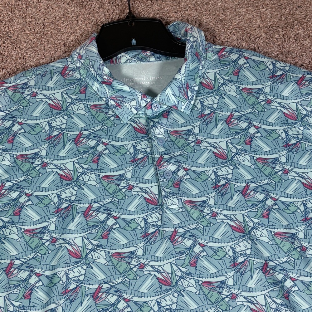 Vineyard Vines Performance Mens XL Blue Sailfish Marlin Print Polo Shirt